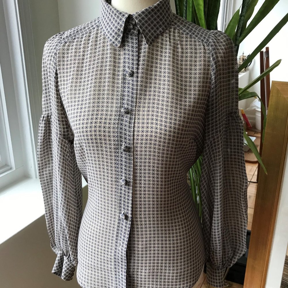Gerard Darel silk blouse sz 40 blue/beige